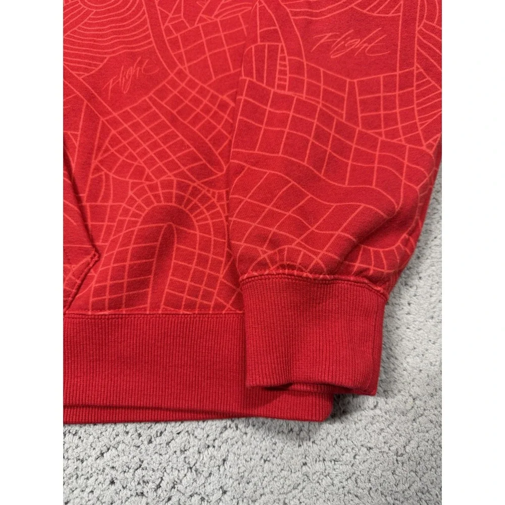Jordan Hoodie Mens Large Loose Fit Red Fleece Pullover Flight Graphic All Over